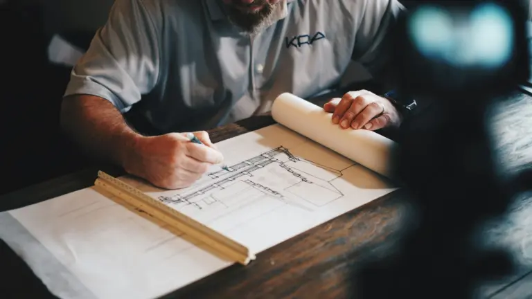 Engineer reviewing architectural drawings