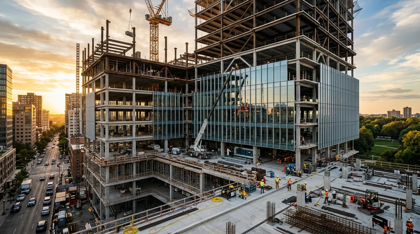 Civil and structural construction of commercial facility